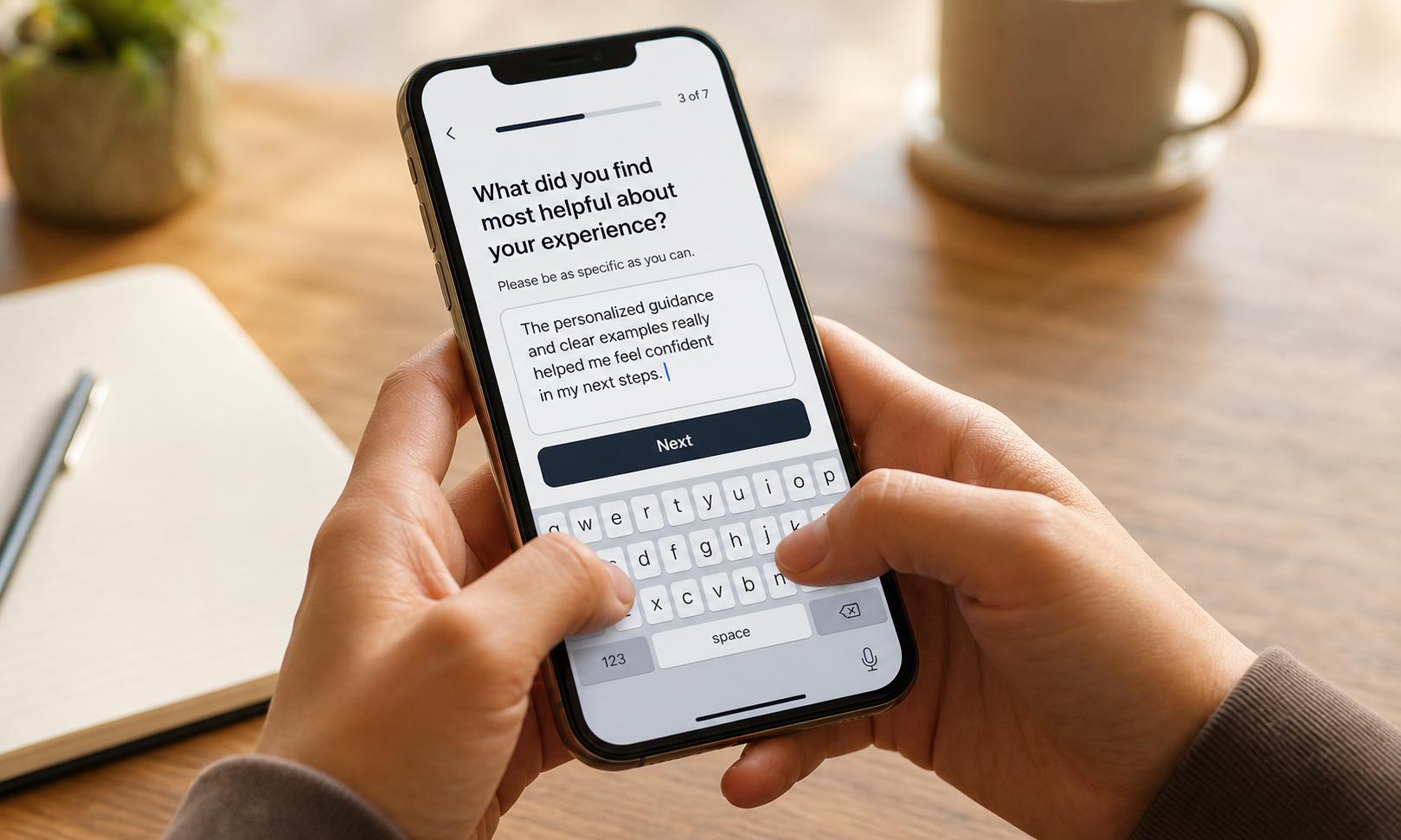 Person filling in a survey on a smartphone