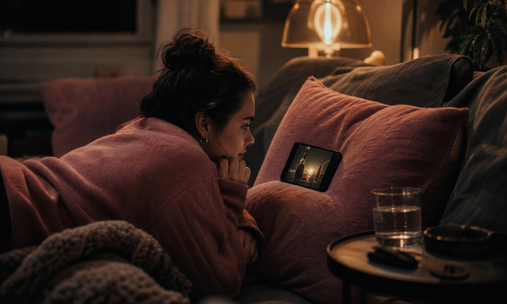 Person relaxing watching videos on a phone